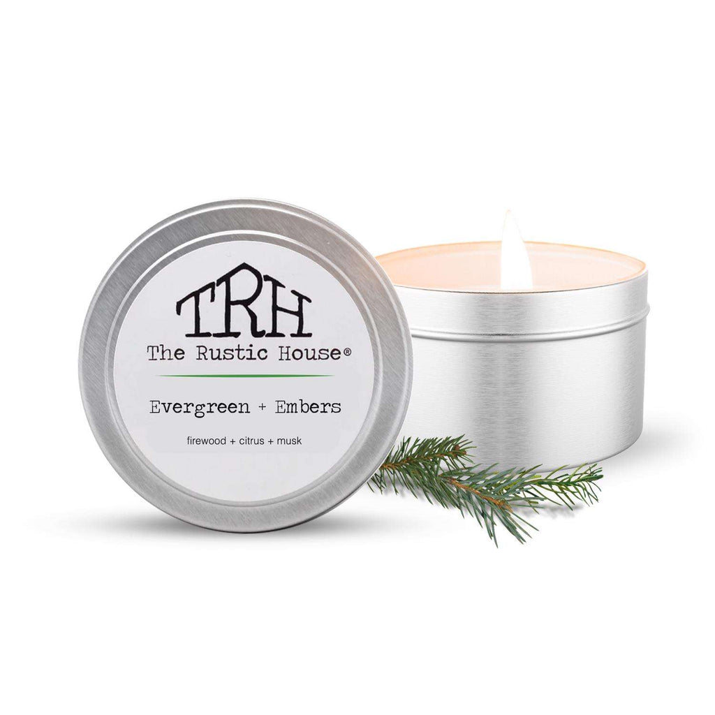  The Rustic House Silver Evergreen/Embers Scent Travel Candle 4 Oz