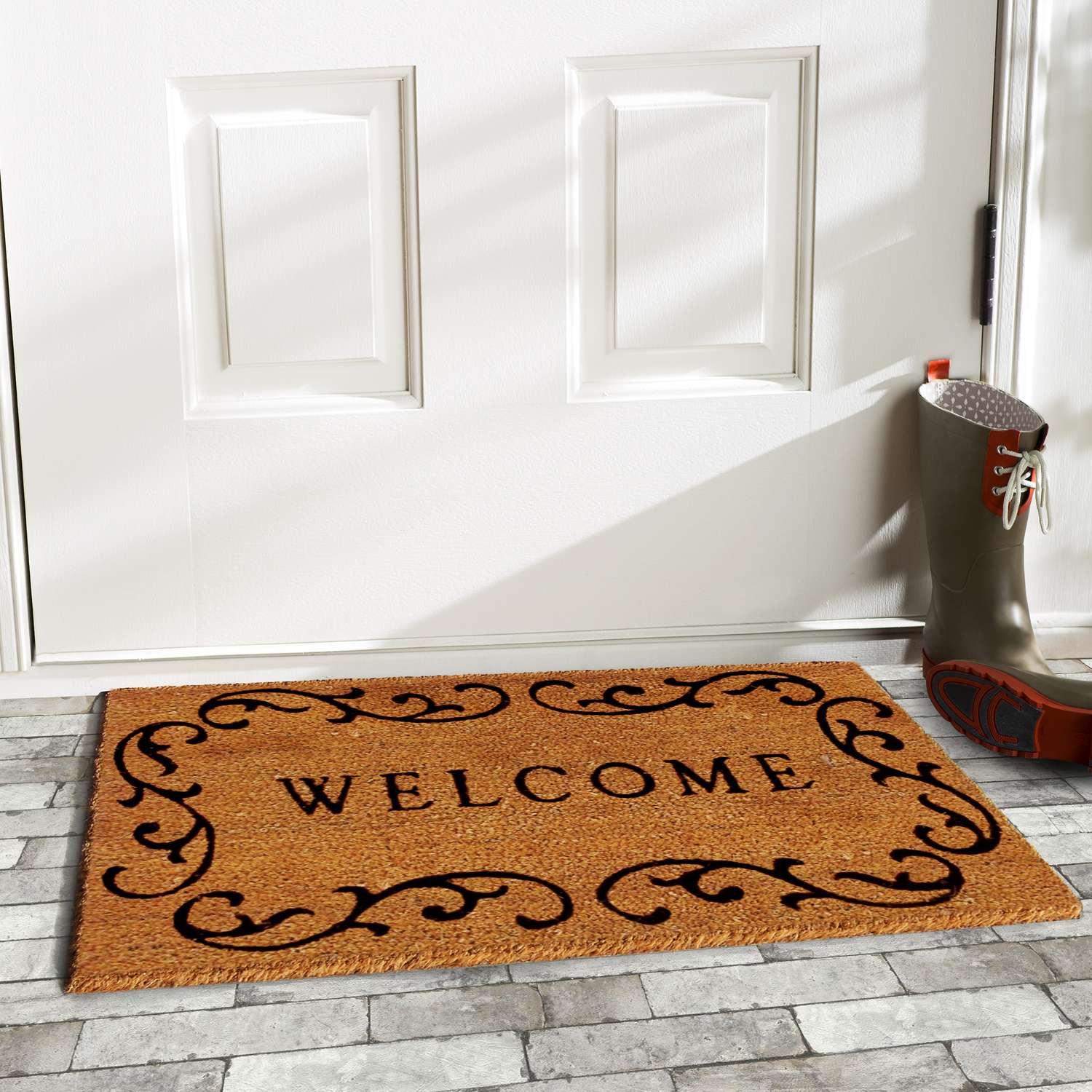  Home & More 1.42 Ft. W X 2.42 Ft. L Multi-color Welcome Curlicue Coir Door Mat
