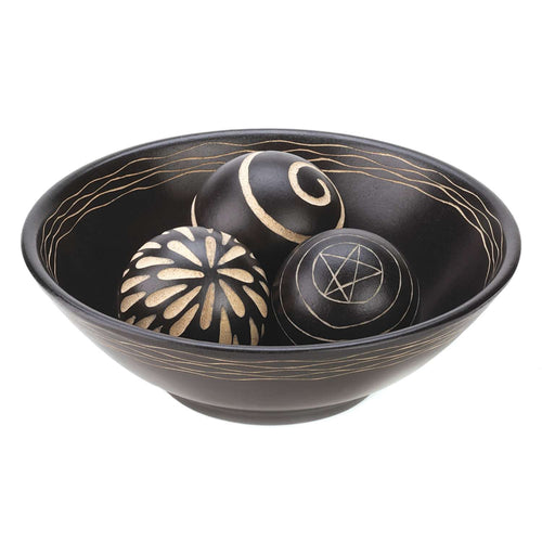  Accent Plus 3.50 In. H X 11.50 In. W X 11.50 In. L Matte Black Wood Ornate Carved Bowl And Balls