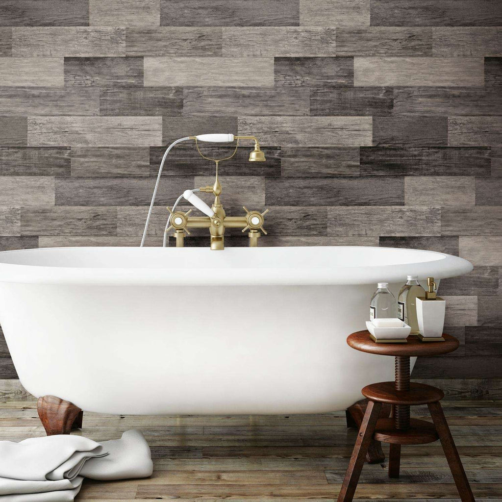  RoomMates 20.5 In. W X 16.5 Ft. L Weathered Wood Plank Black Vinyl Peel And Stick Wallpaper