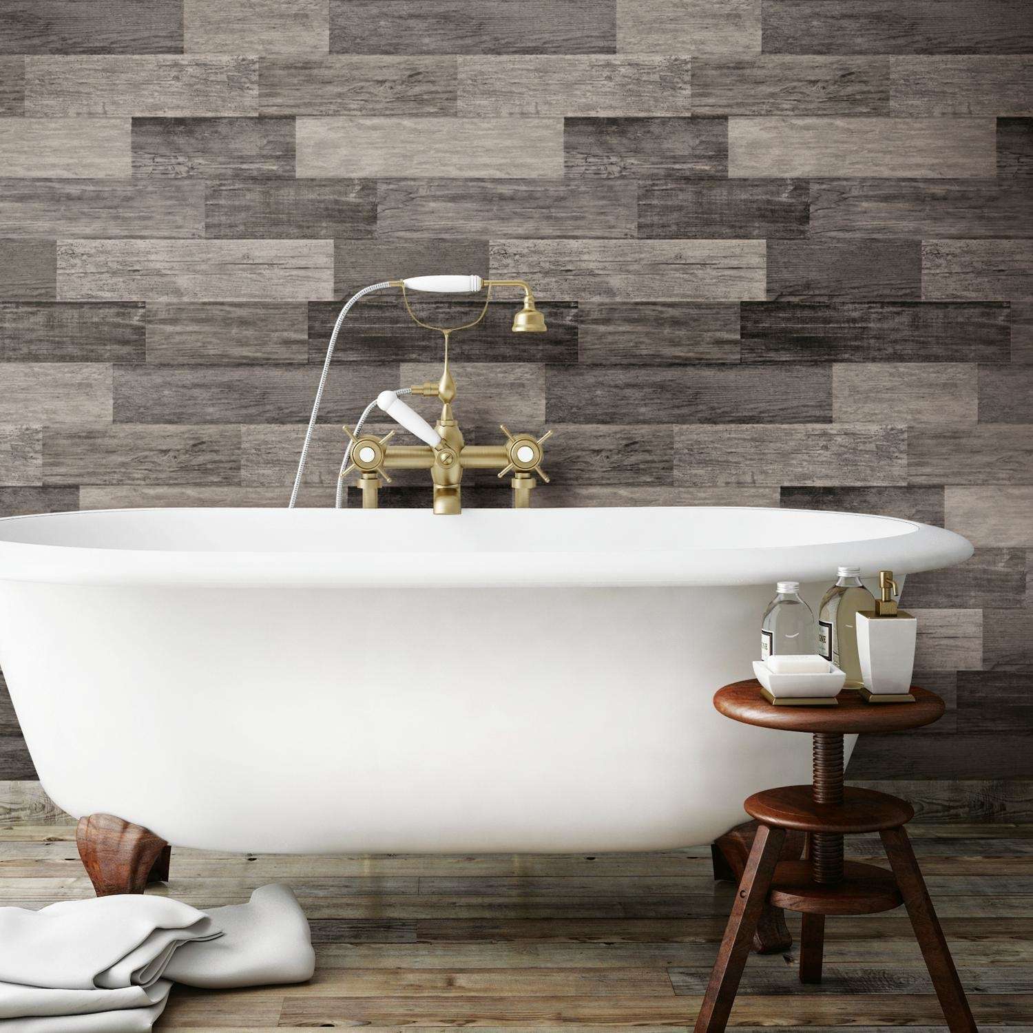  RoomMates 20.5 In. W X 16.5 Ft. L Weathered Wood Plank Black Vinyl Peel And Stick Wallpaper