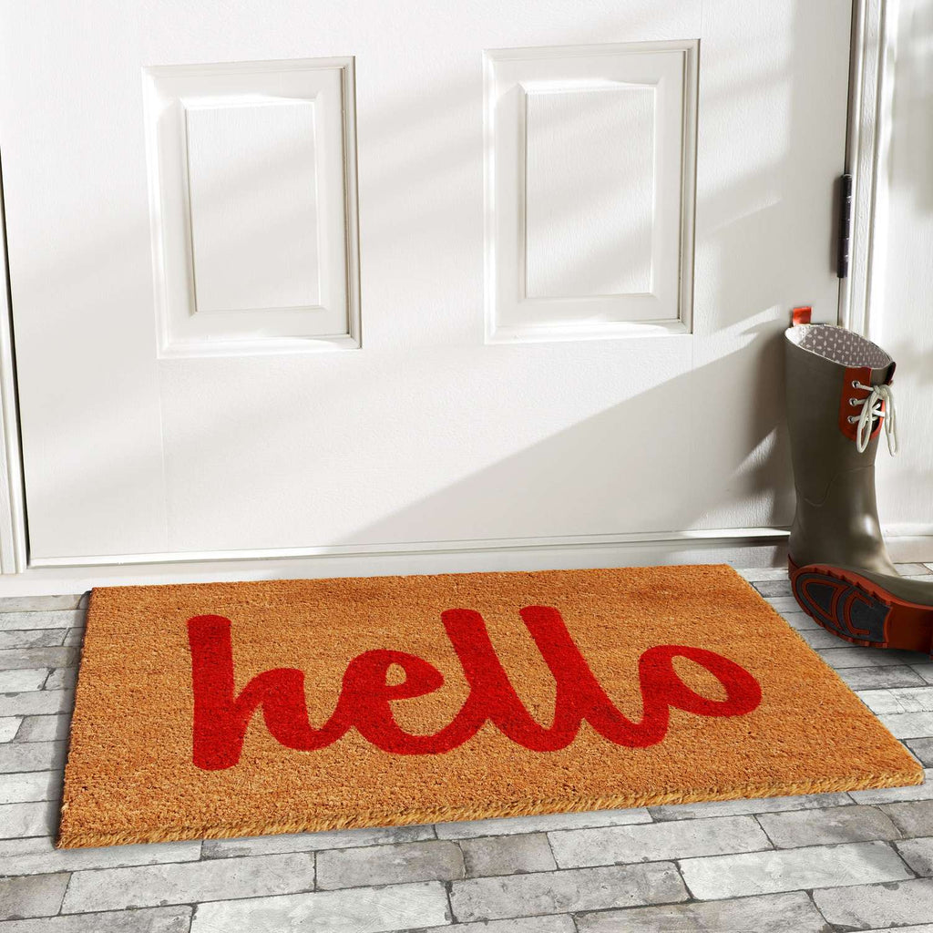  Home & More 1.42 W X 2.42 L Multi-color Hello Script Coir Door Mat