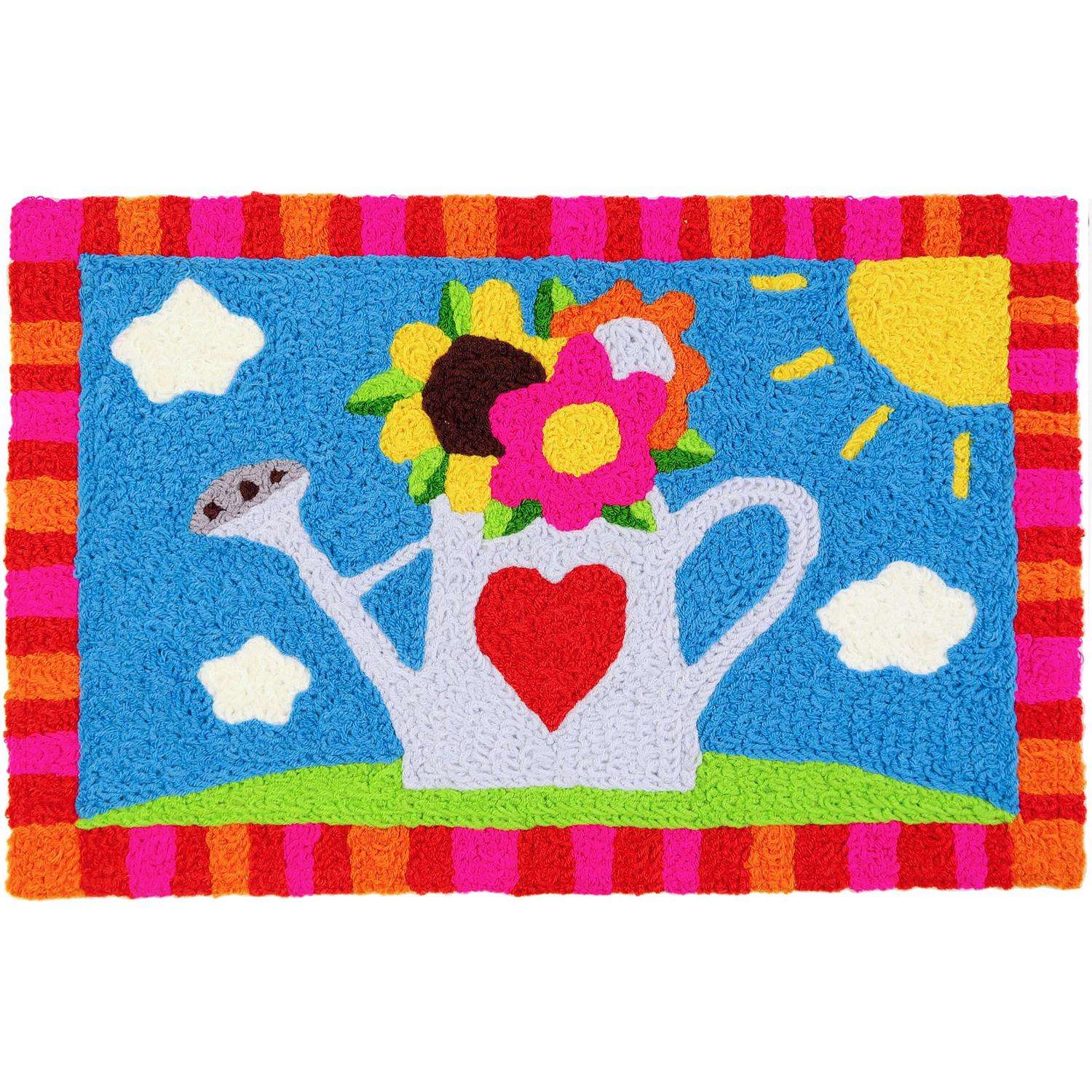  Jellybean 20 In. W X 30 In. L Multicolored Flowering Watering Can Polyester Rug