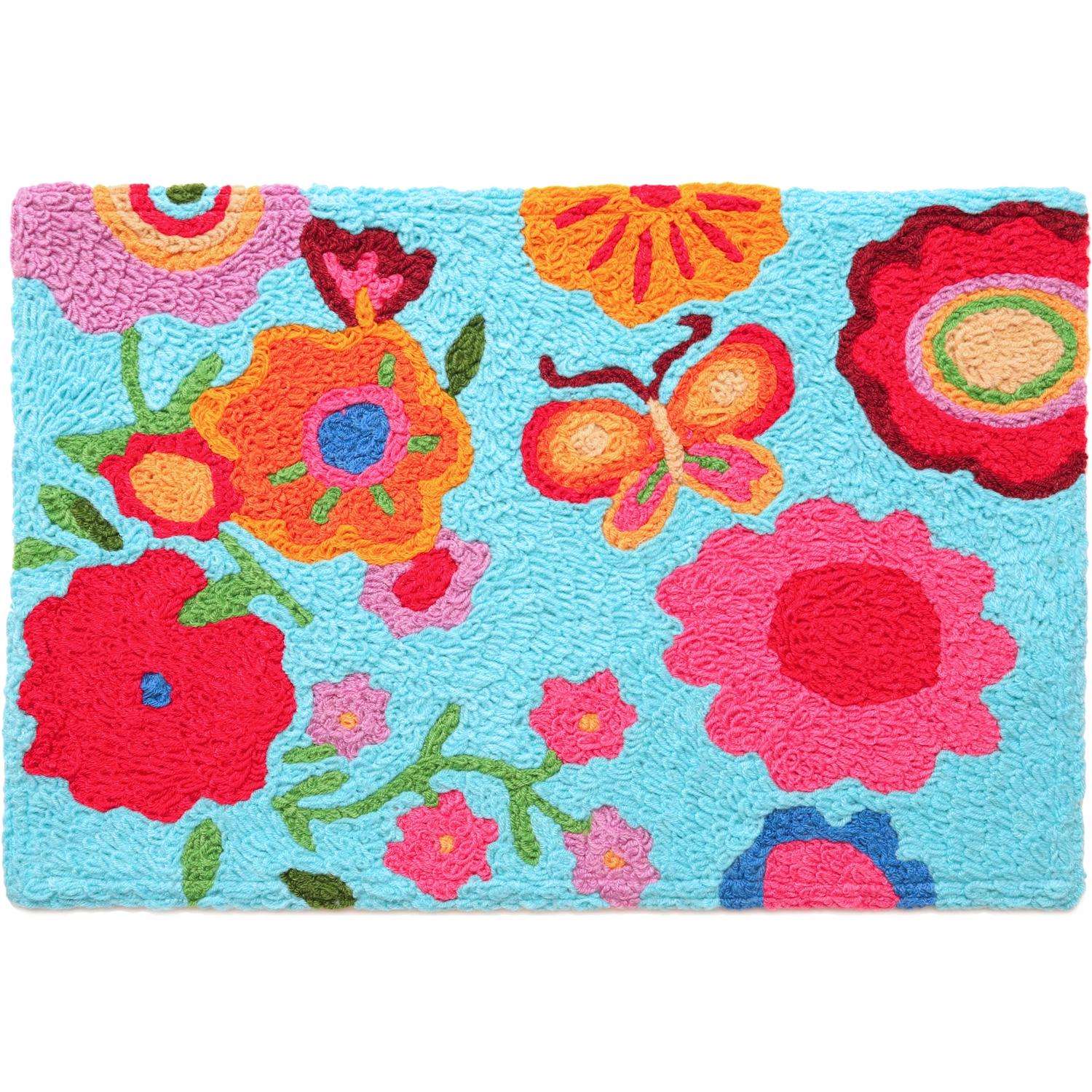  Jellybean 20 In. W X 30 In. L Multicolored Water Flowers And Butterfly Polyester Accent Rug