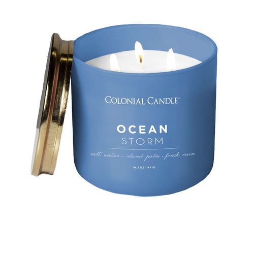  Colonial Candle Pop Of Color Blue/Copper Ocean Storm Scent Candle Jar 14.5 Oz