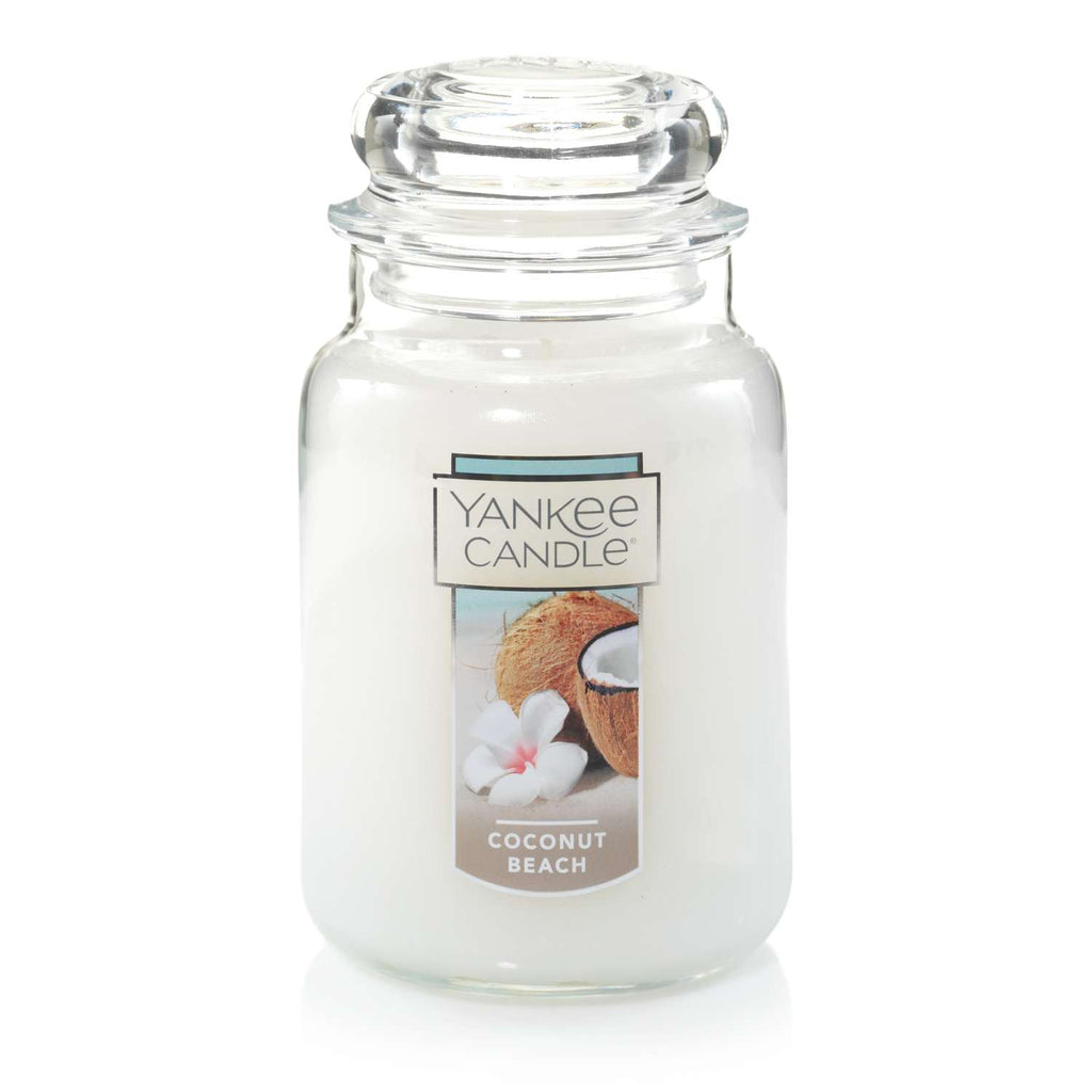  Yankee Candle Clear/White Coconut Beach Scent Original Candle Jar 22 Oz