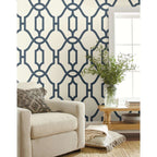  Magnolia Home By Joanna Gaines 20.5 In. W X 396 In. L Woven Trellis Federal Blue On White Paper Wall