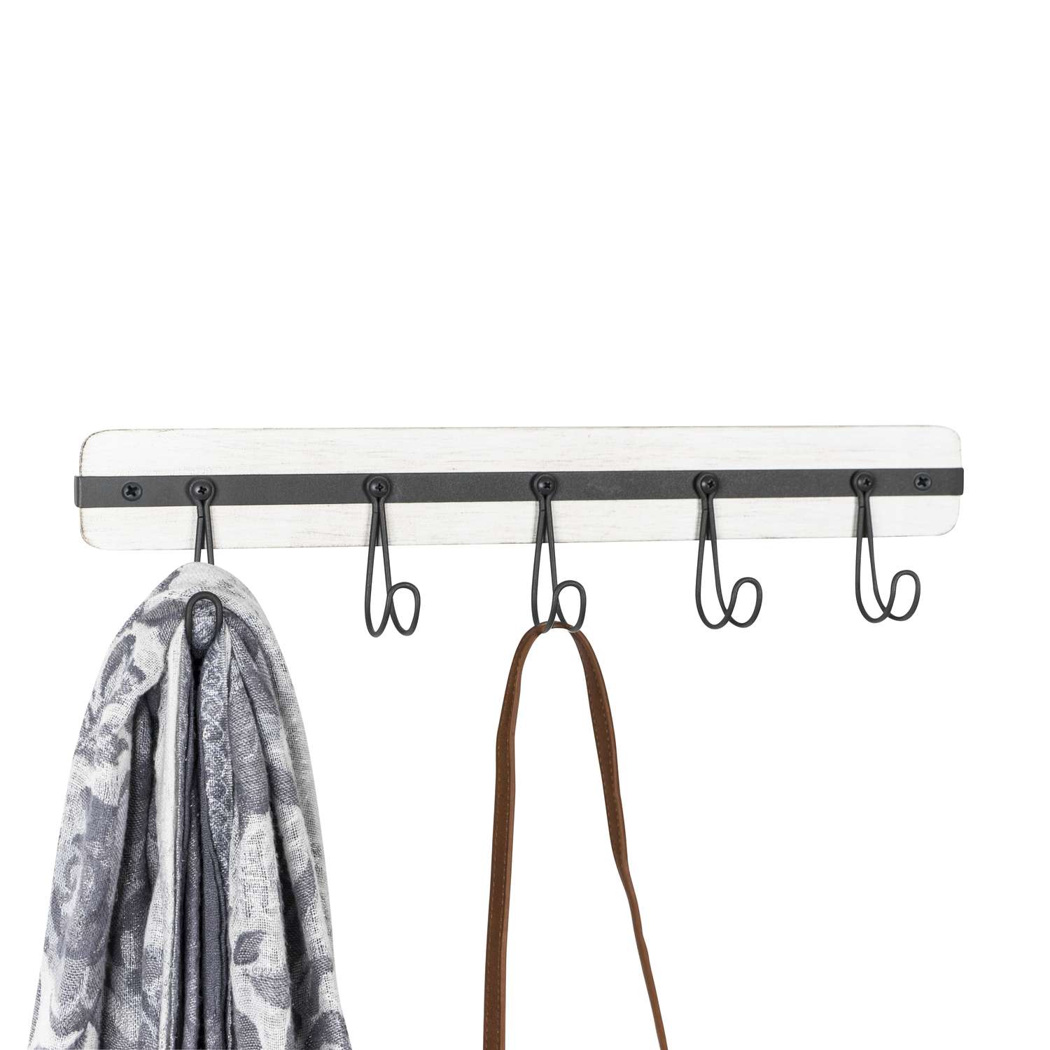  Spectrum 4 In. H X 1.93 In. W X 18 In. L White Wash/ Industrial Gray Steel/Wood Wall Mount Hook Rack
