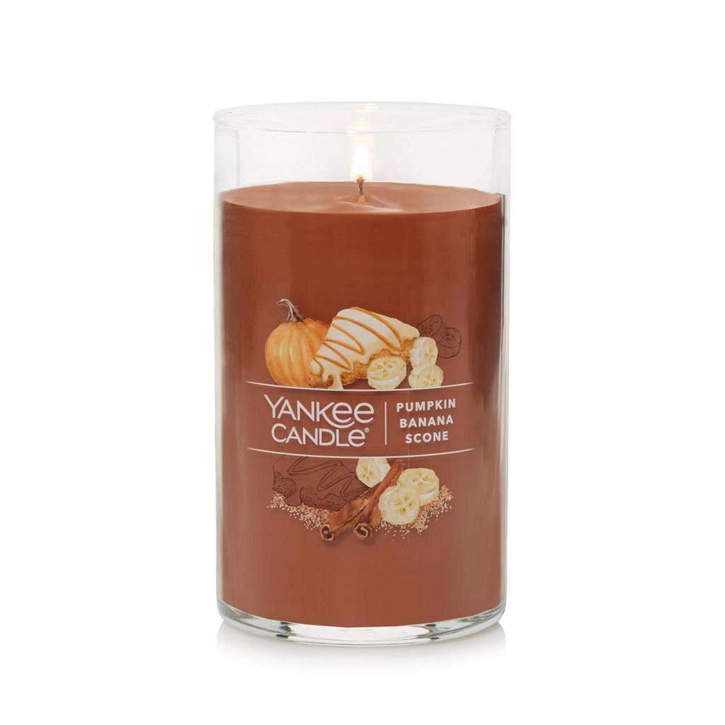  Yankee Candle Signature Brown Pumpkin Banana Scone Scent Pillar Candle 14.25 Oz