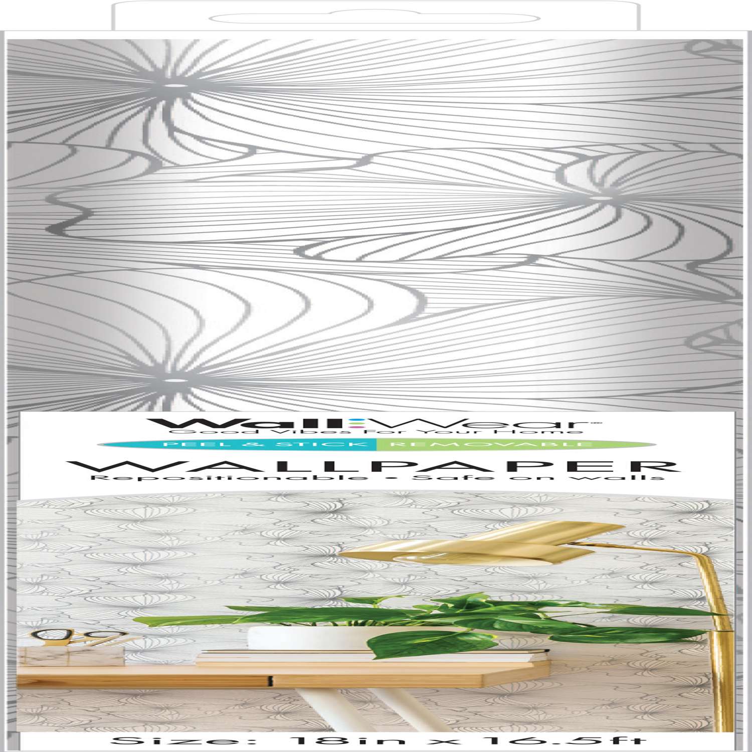  WallWear 55 In. H X 18 In. W X 198 In. L Silver Vinyl Wallpaper
