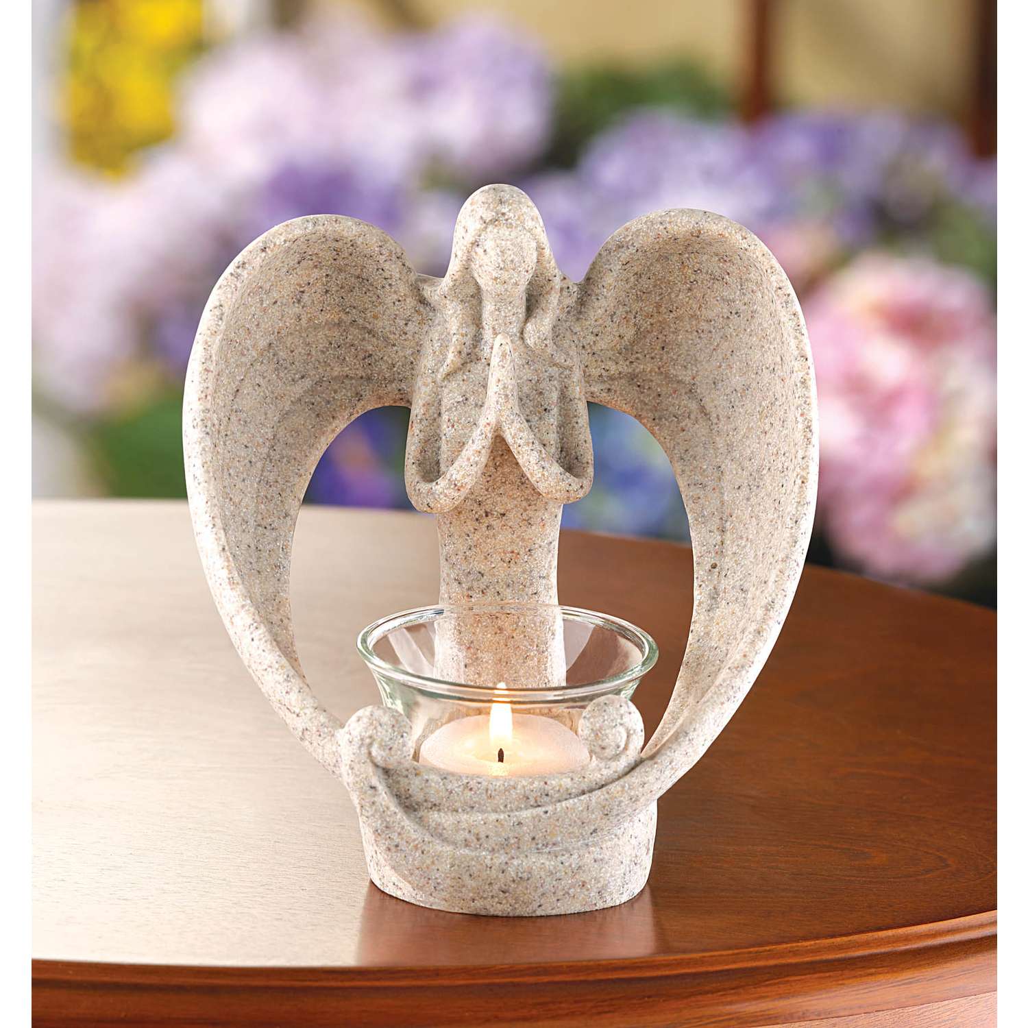  Wings Of Devotion 5.75 In. H X 3.875 In. W X 5.375 In. L Tan Poly Resin Earth Angel Candle Holder