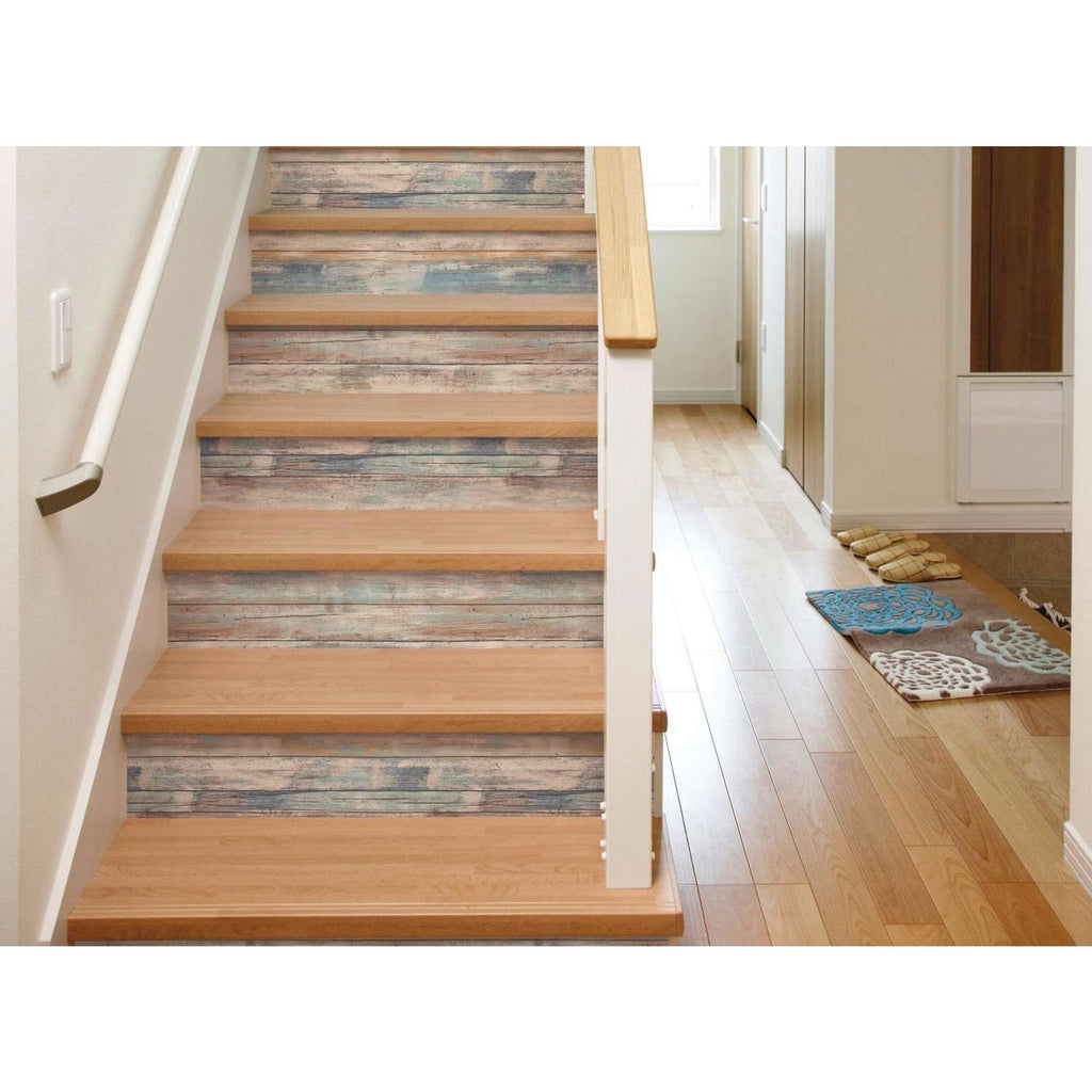  RoomMates 20.5 In. W X 16.5 Ft. L Distressed Wood Blue Vinyl Peel And Stick Wallpaper