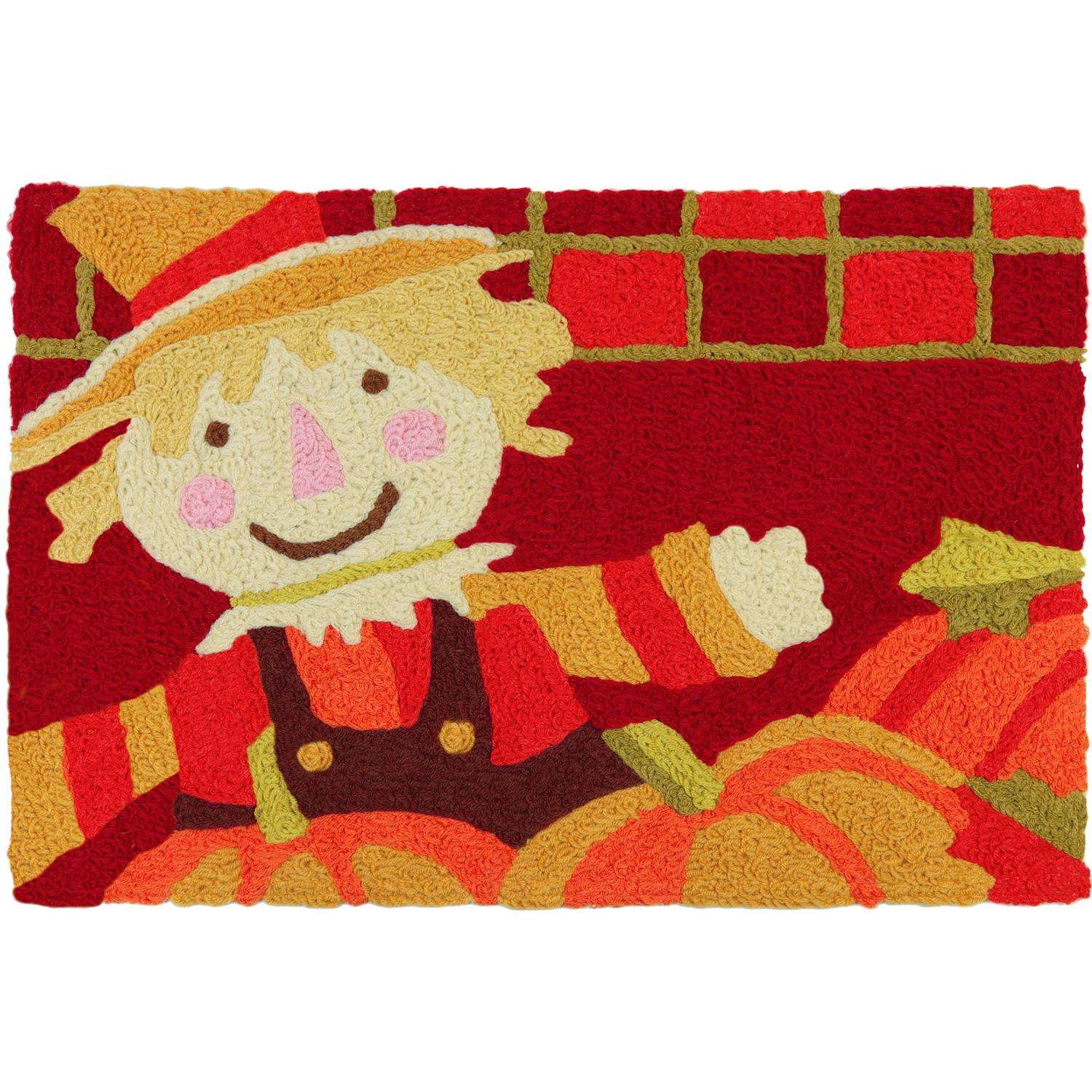  Jellybean Harvest Scarecrow 30 In. W X 20 In. L Multicolored Pattern Polyester Accent Rug