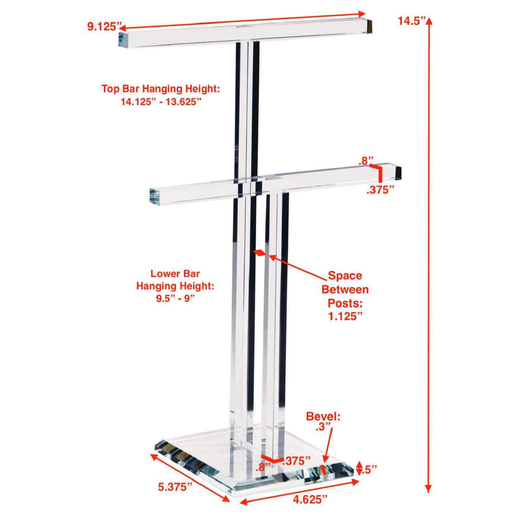  Tripar 14.5 In. H X 5.4 In. W X 9.15 In. L Clear Glass/Metal Double T-Bar Jewelry Stand