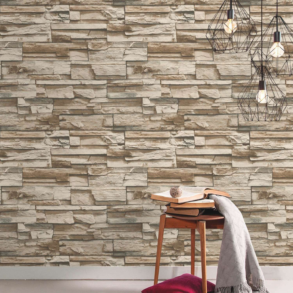  RoomMates 20.5 In. W X 16.5 Ft. L Brown Stacked Stone Vinyl Peel And Stick Wallpaper