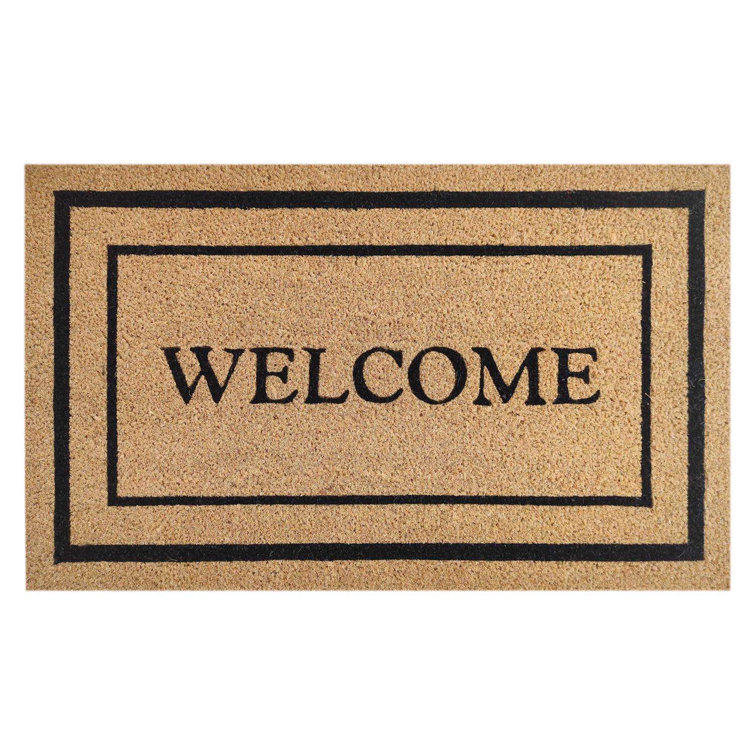  First Concept 18 In. W X 30 In. L Black/Brown Welcome Coir Door Mat