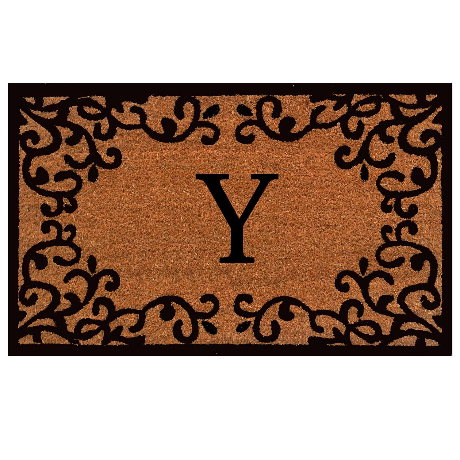 Calloway Mills Chateaux Monogram 2 W X 3 L Black/Brown Rectangular Coir Door Mat