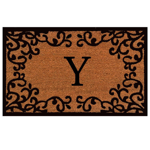 Calloway Mills Chateaux Monogram 2 W X 3 L Black/Brown Rectangular Coir Door Mat