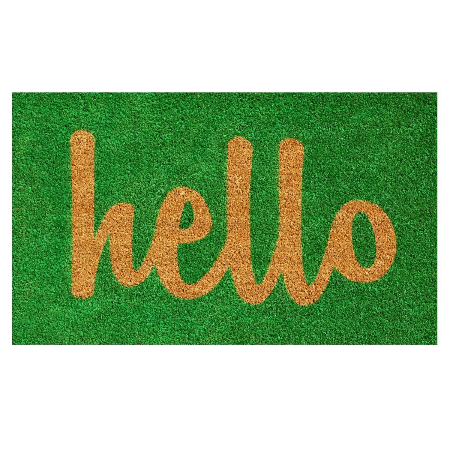  Home & More 1.42 W X 2.42 L Green Hello Script Coir Door Mat