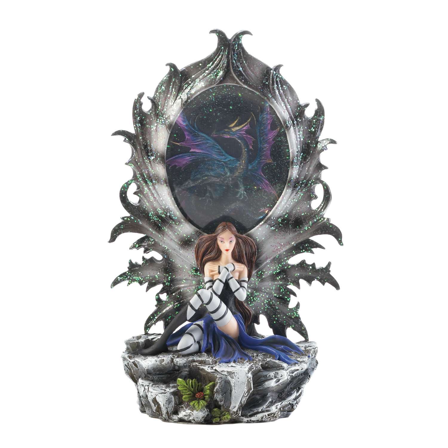  Dragon Crest 8 In. H X 2.5 In. W X 5.625 In. L Fairy And Dragon Poly Resin Decorative Lighted Figuri