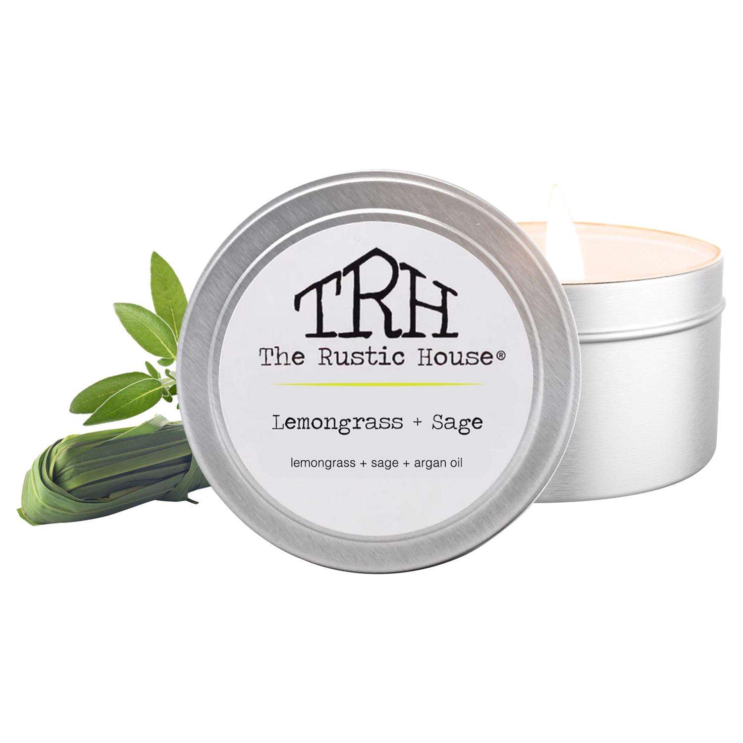  The Rustic House Silver Lemongrass/Sage Scent Travel Candle 4 Oz