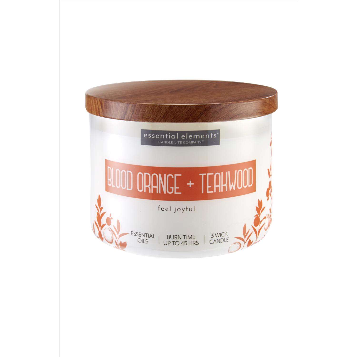  Candle-Lite Essential Elements White Blood Orange/Teakwood Scent Tumbler Jar Candle 14.75 Oz