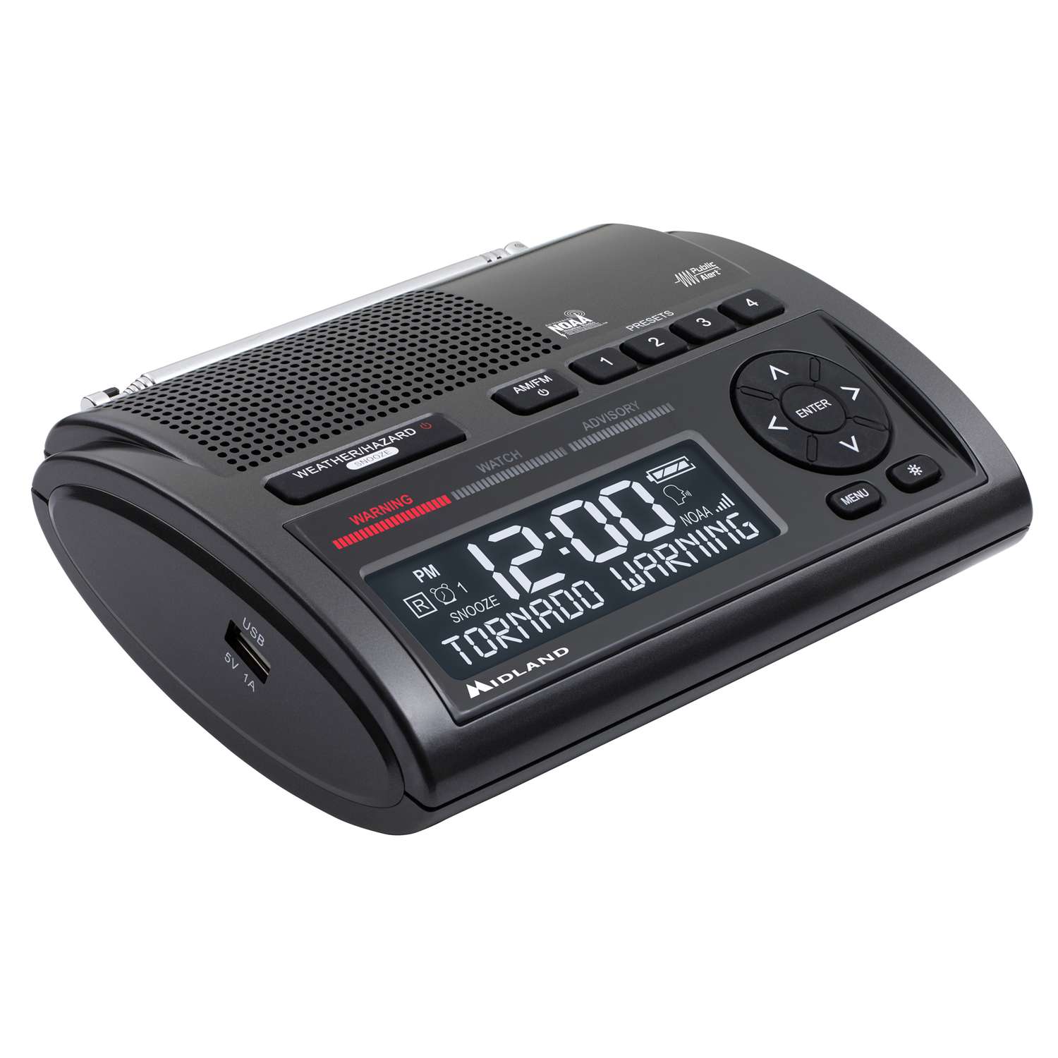  Midland Deluxe Black Alarm Clock With Weather Alert Digital