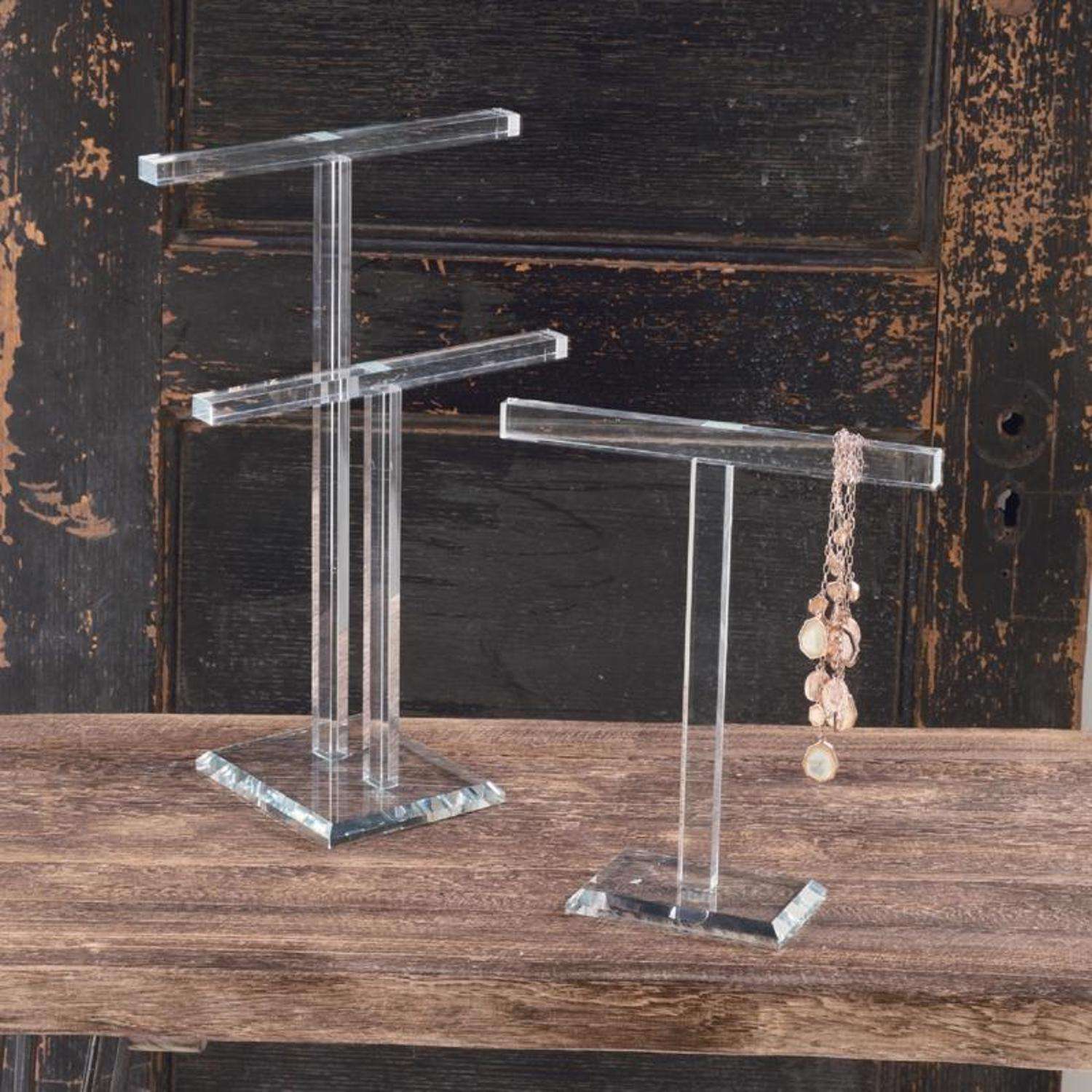  Tripar 14.5 In. H X 5.4 In. W X 9.15 In. L Clear Glass/Metal Double T-Bar Jewelry Stand