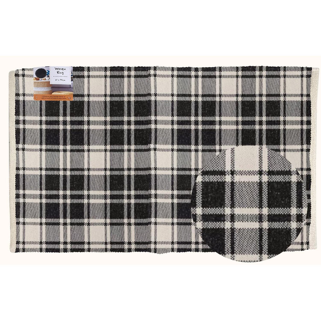  First Concept 36 In. W X 24 In. L Black/White Checkered Polyester Accent Rug