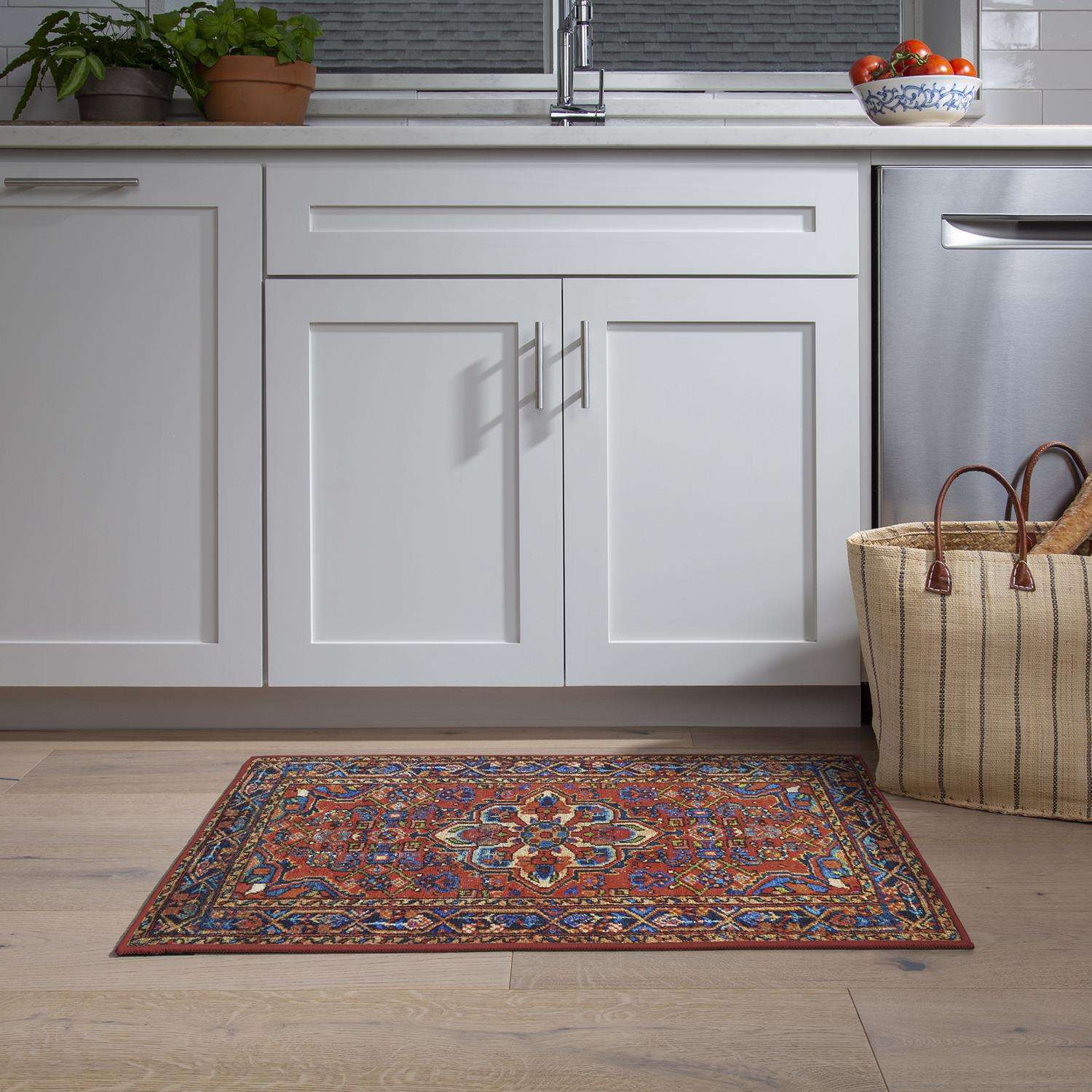  Gel Pro NeverMove Esther 24 In. W X 34 In. L Vintage Red Tribal Polyester Floor Mat