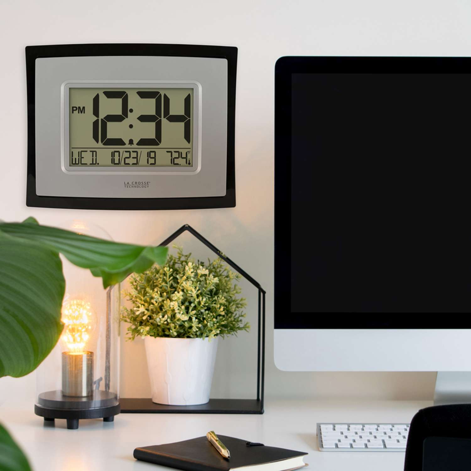  La Crosse Technology 8.62 In. L X 6.81 In. W Indoor Modern Digital Wall Clock Plastic Black/Silver
