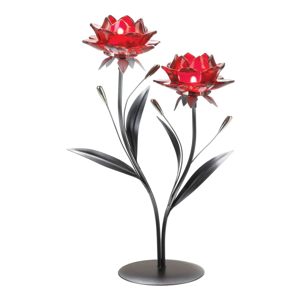  Gallery Of Light 14.5 In. H X 9 In. W X 4.75 In. L Gray/Red Glass/Iron Candle Holder