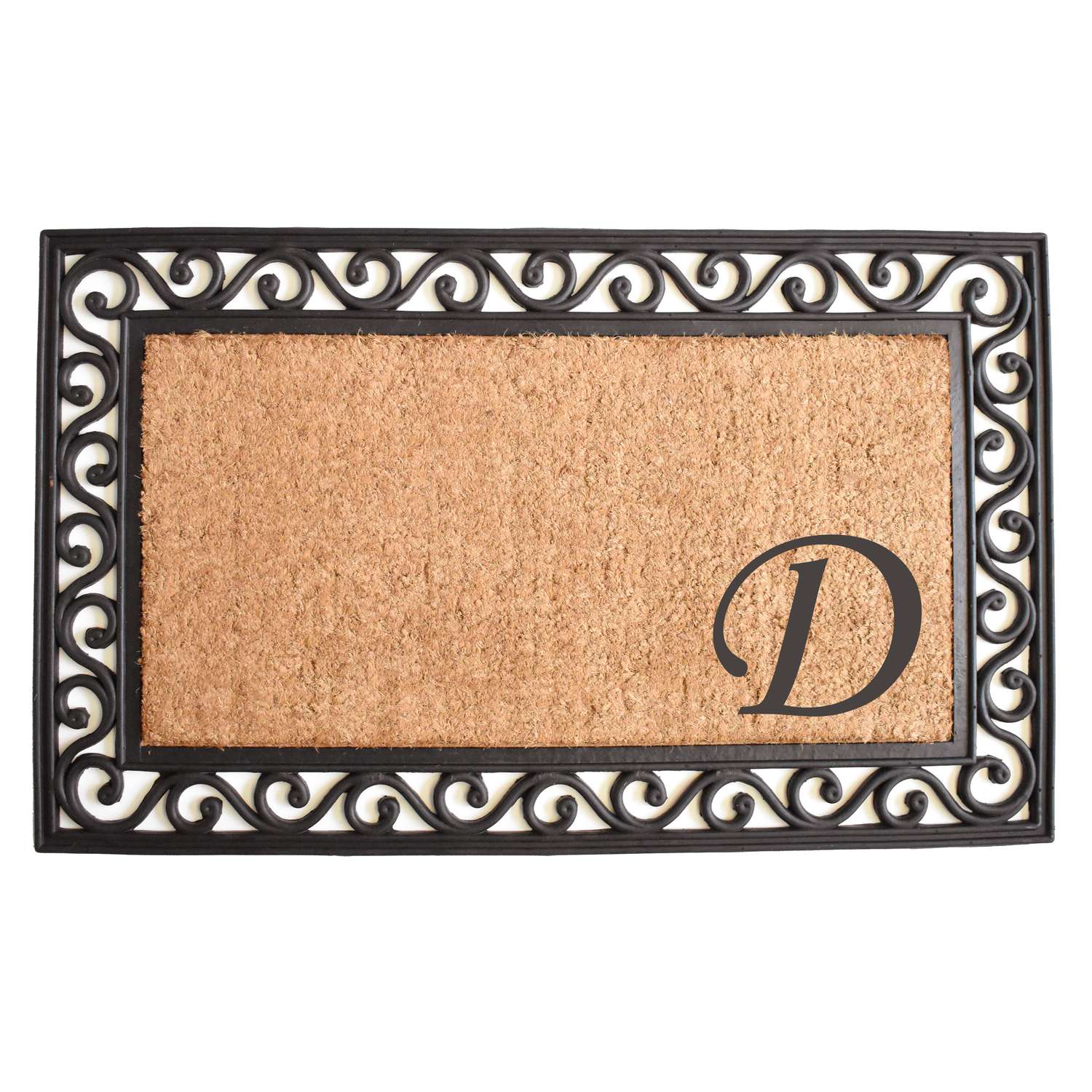  Calloway Mills Versailles Monogram 1.83 W X 3 L Black/Brown Rectangular Coir Door Mat