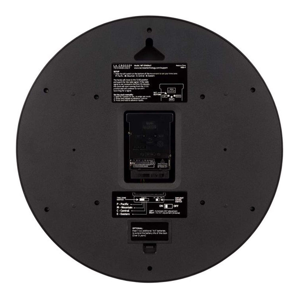  La Crosse Technology 14 In. L X 14 In. W Indoor Modern Analog Atomic Wall Clock Glass/Plastic Black