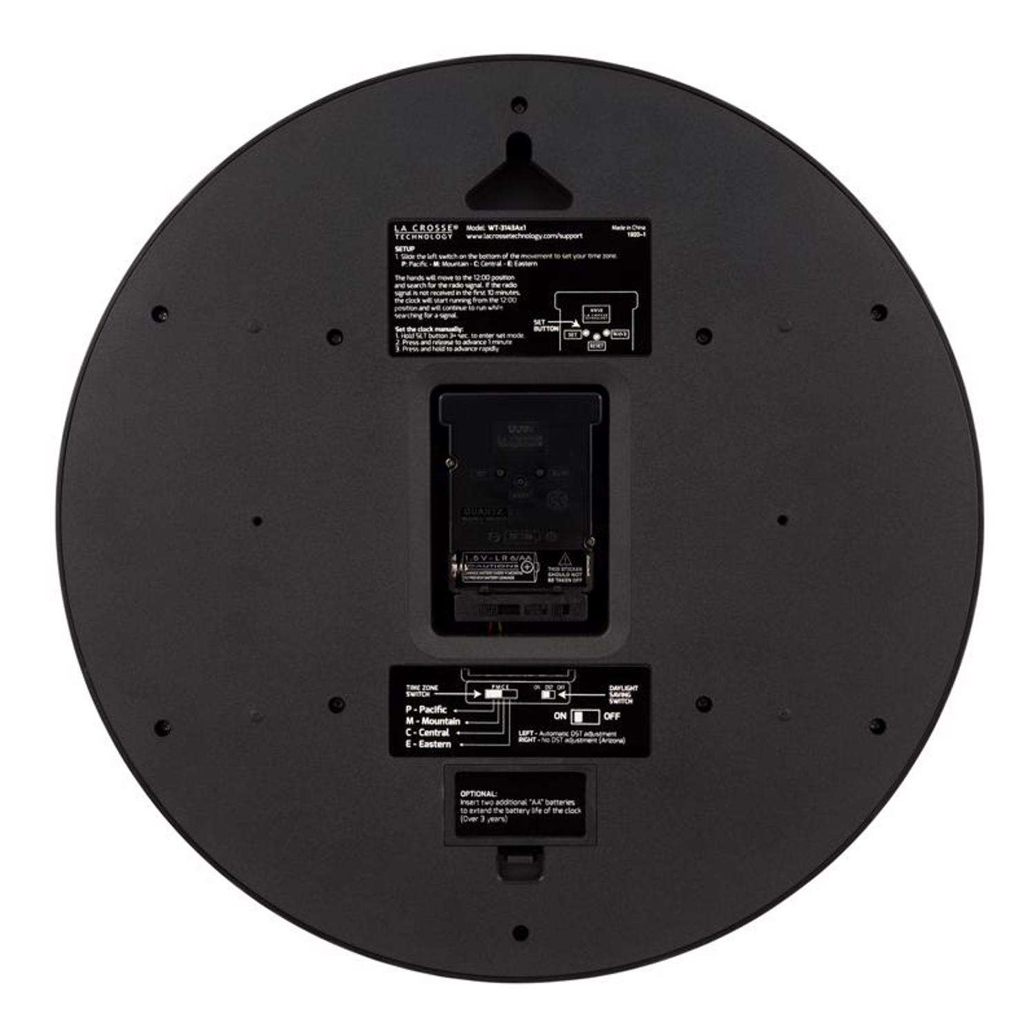  La Crosse Technology 14 In. L X 14 In. W Indoor Modern Analog Atomic Wall Clock Glass/Plastic Black