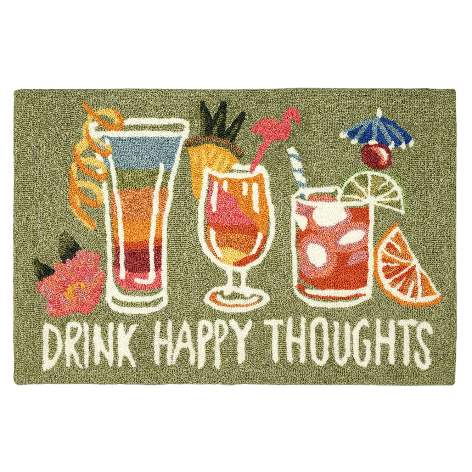  Liora Manne Frontporch 2 W X 3 L Green Happy Drinks Acrylic/Polyester Accent Rug