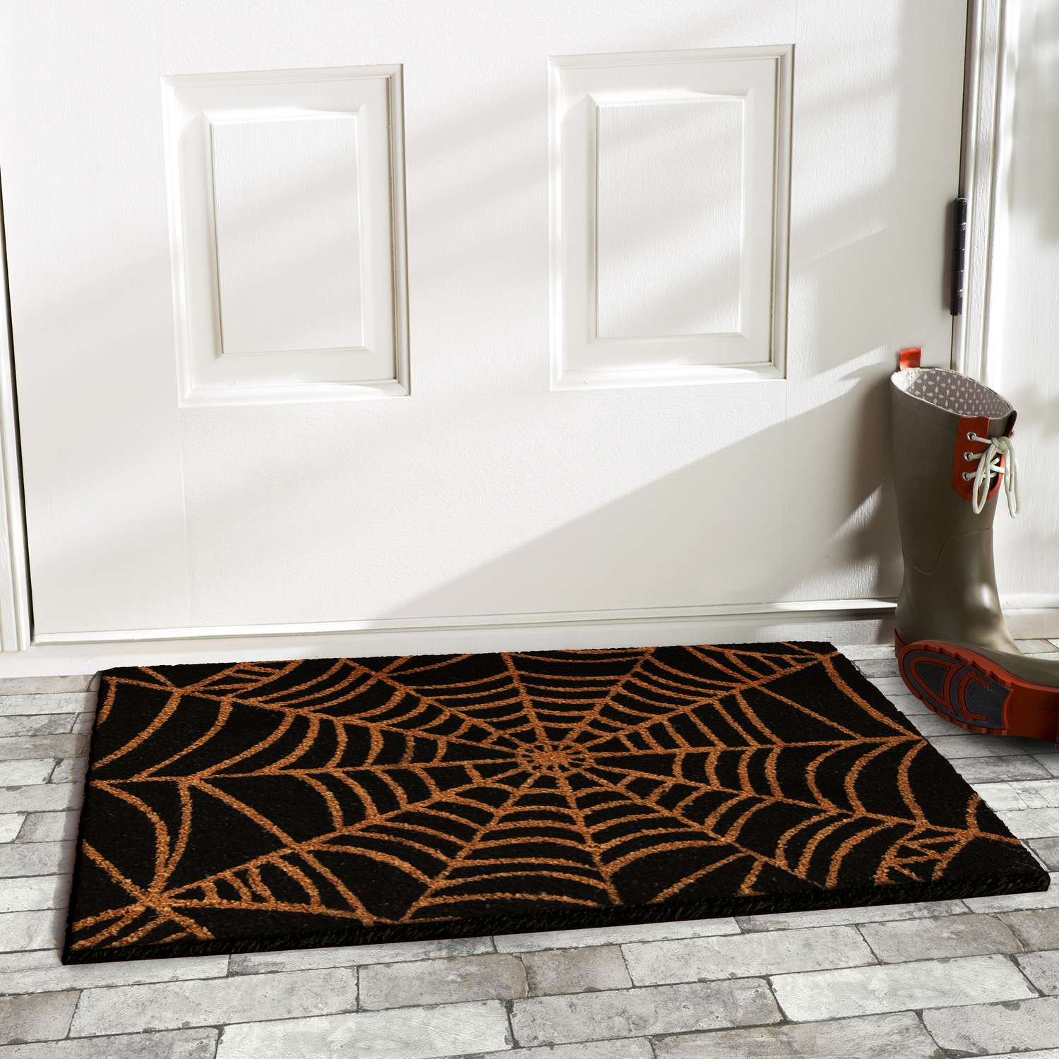 Home & More 1.42 W X 2.42 L Black Scary Web Coir Door Mat