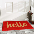  Home & More 1.42 W X 2.42 L Red Hello Script Coir Door Mat