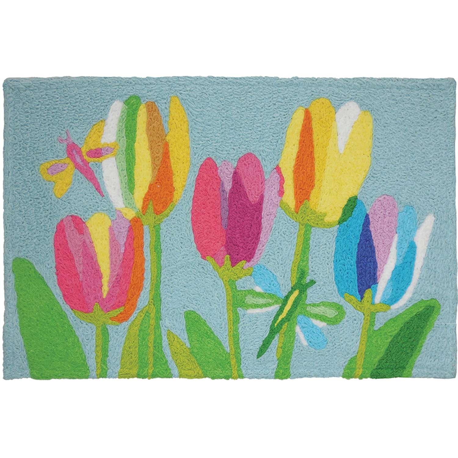  Jellybean 20 In. W X 30 In. L Multicolored Tulips & Dragonflies Accent Rug