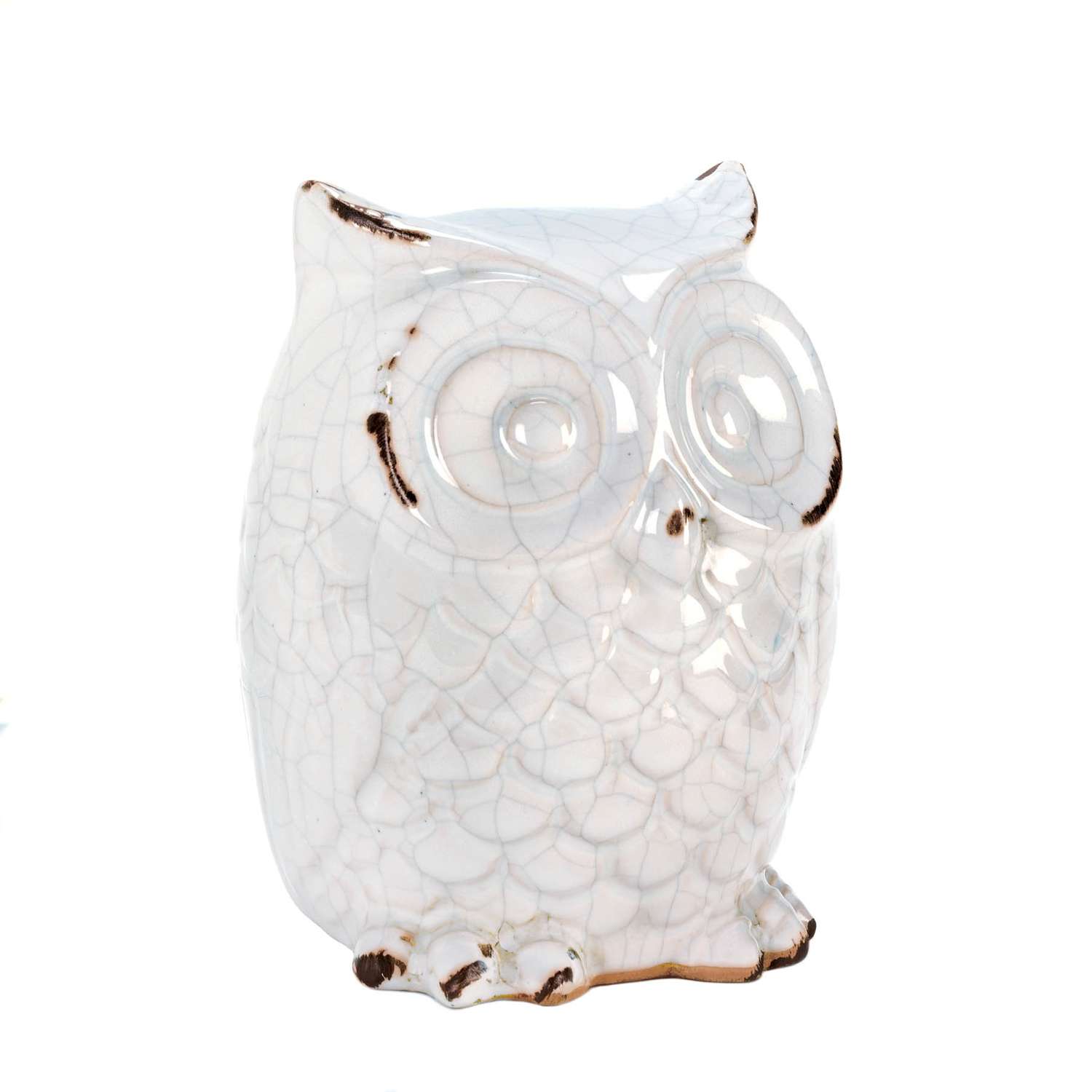  Accent Plus Crackle Owl 6.5 In. H X 4.75 In. W X 4.625 In. L White Ceramic Statue