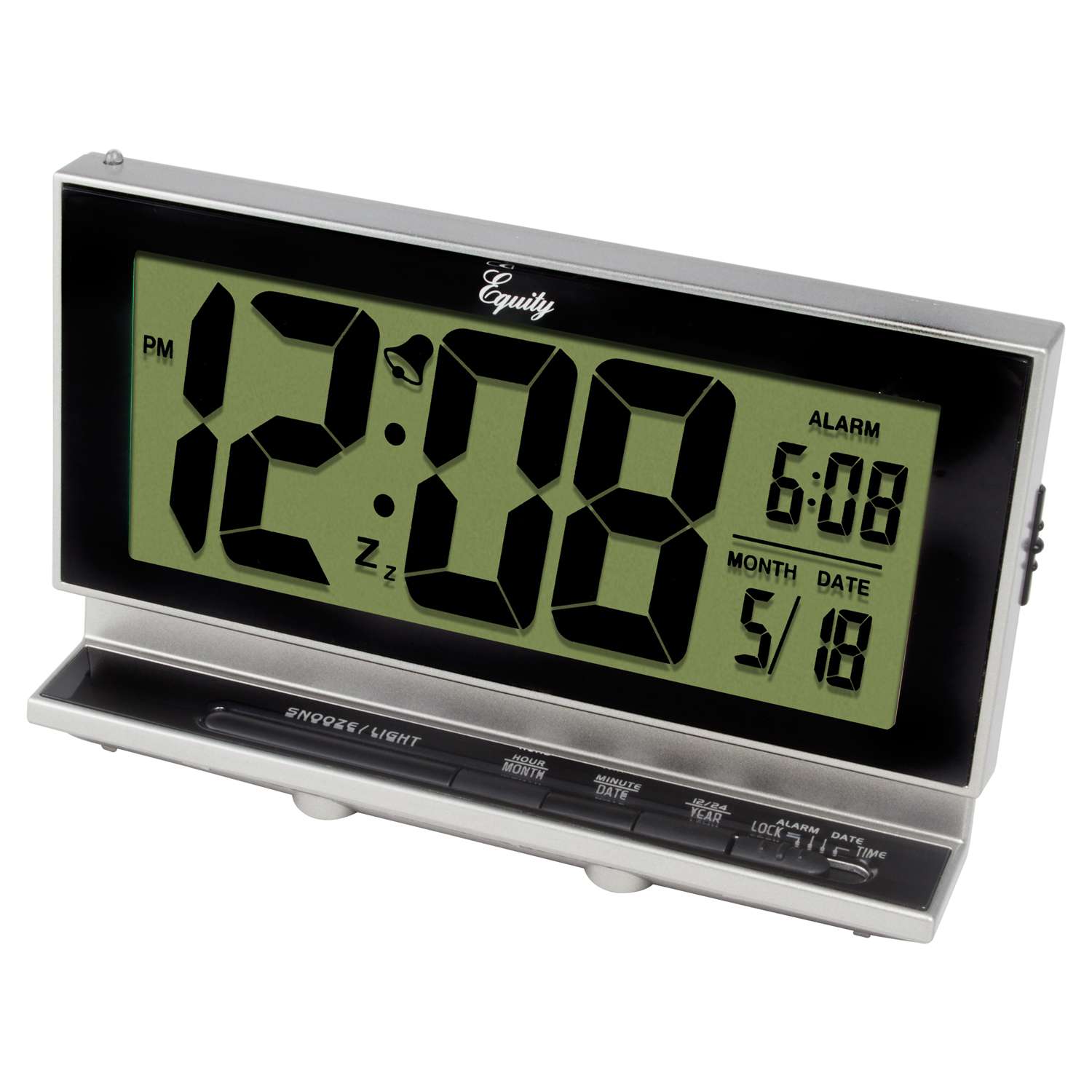  La Crosse Technology Equity 3.66 In. Silver Alarm Clock LCD Battery Operated