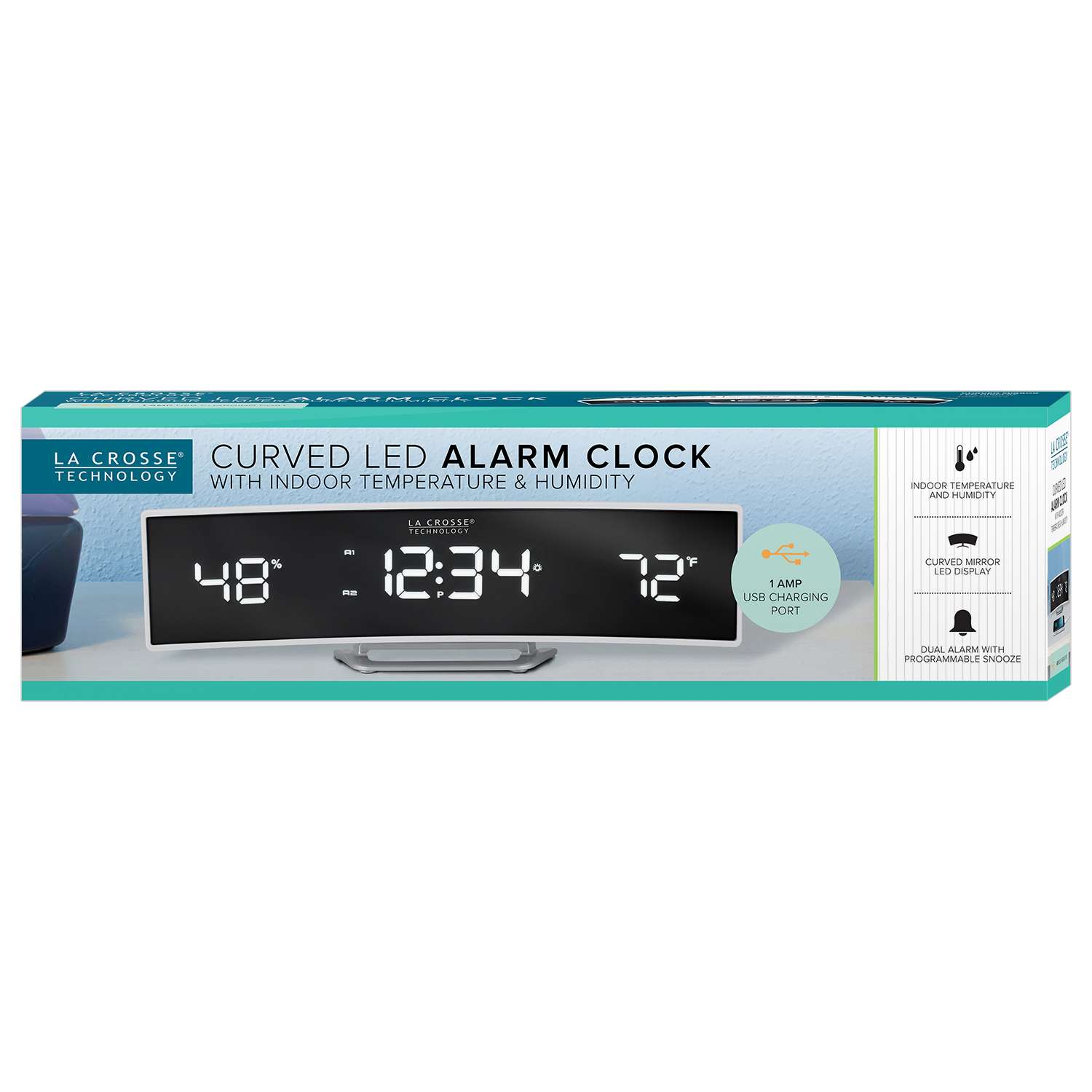  La Crosse Technology 9.84 In. White Mirror Alarm Clock LED Battery Operated