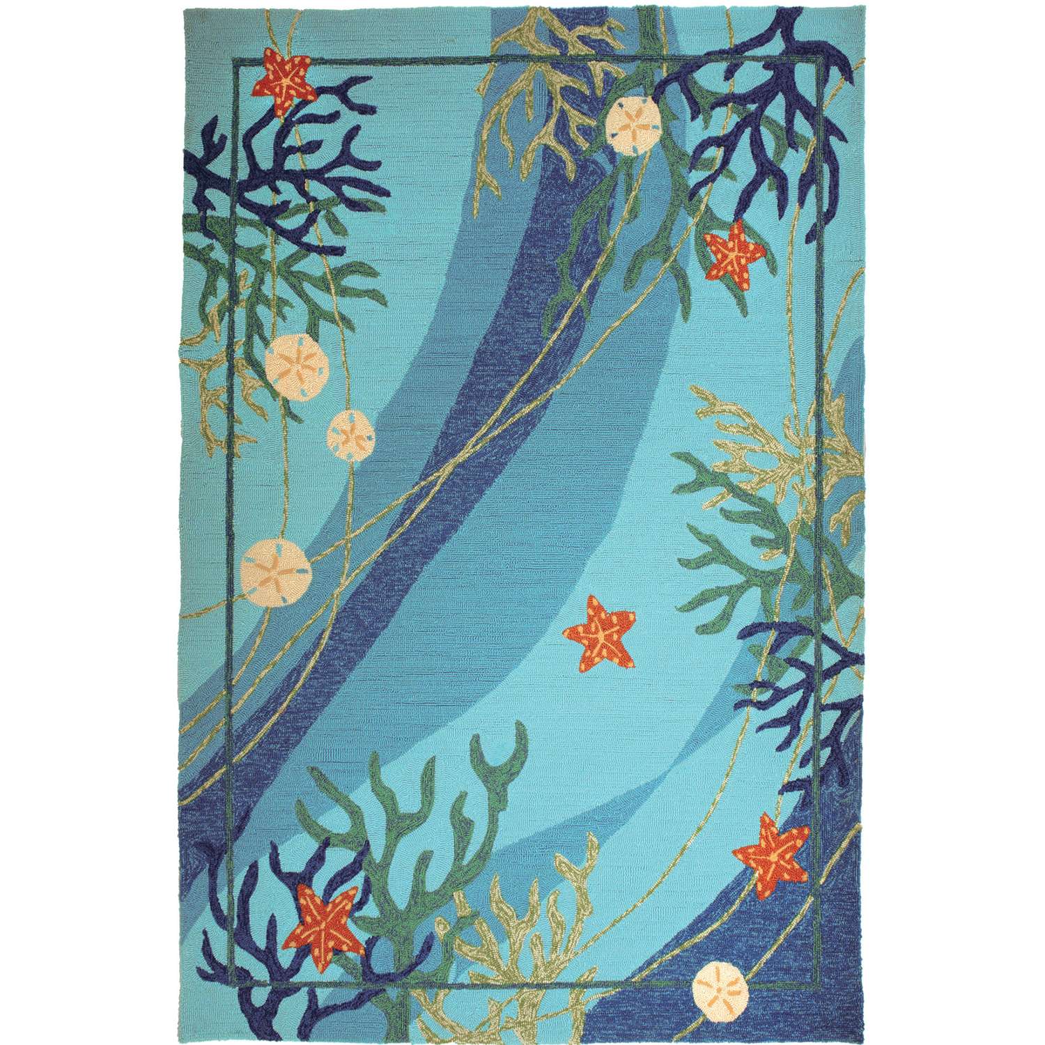  Homefires 5 Ft. W X 7 Ft. L Multicolored Underwater Coral & Starfish Accent Rug