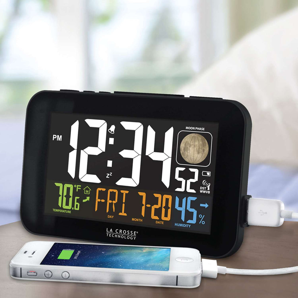  La Crosse Technology 5.56 In. Black Atomic Alarm Clock Digital Battery Operated