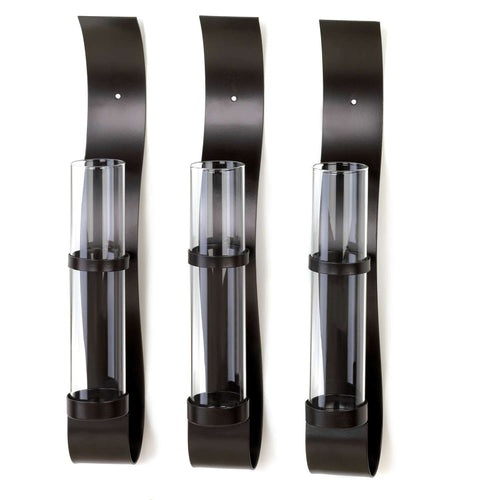  Accent Plus 14.375 In. H X 3.25 In. W X 2.75 In. L Black Wave Trio Glass/Iron Wall Sconces
