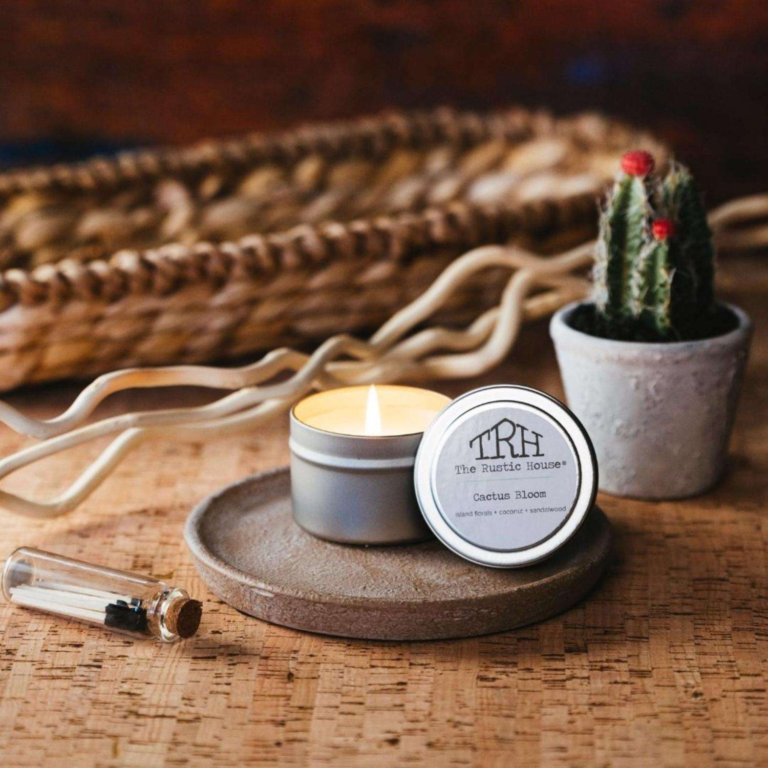  The Rustic House Silver Cactus Bloom Scent Travel Candle 4 Oz