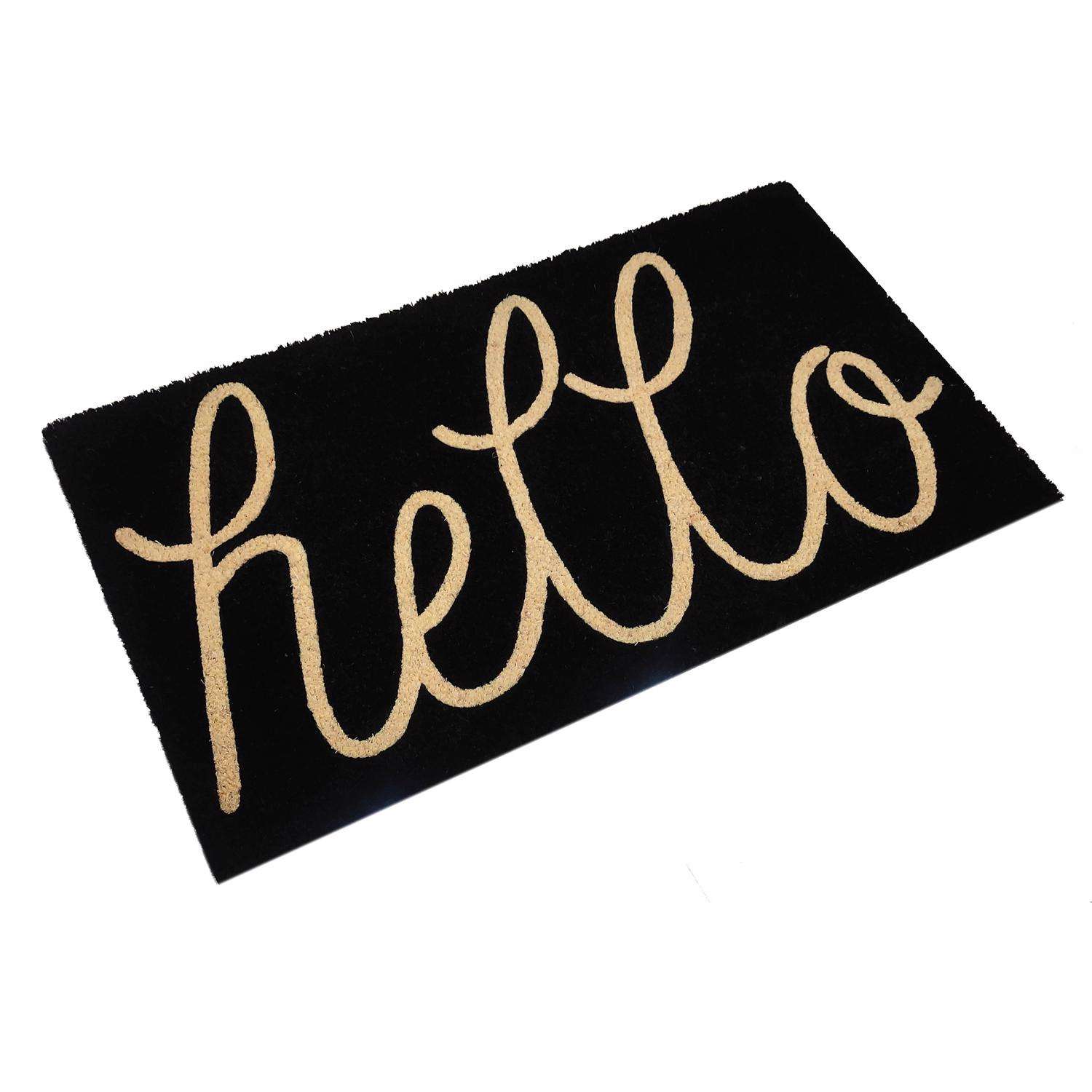 First Concept 18 In. W X 30 In. L Black Hello Coir Door Mat