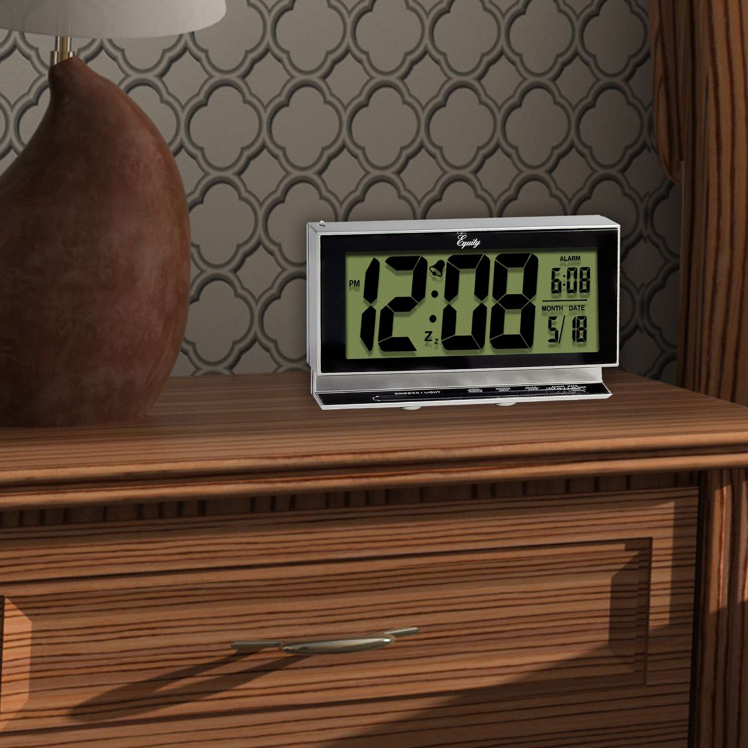  La Crosse Technology Equity 3.66 In. Silver Alarm Clock LCD Battery Operated