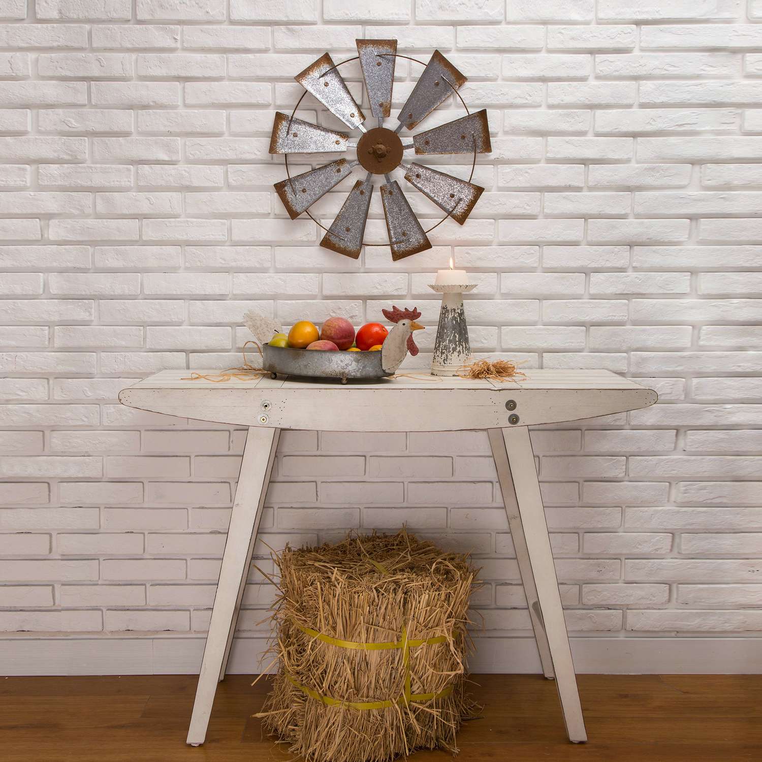  Glitzhome 22.05 In. H X 4 In. W X 22.05 In. L Brown/Silver Iron Wind Spinner Wall Decor