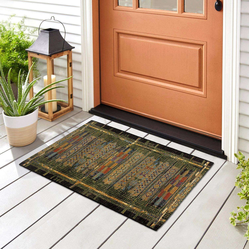  Liora Manne Esencia 1.92 Ft. W X 4.92 Ft. L Green Tribal Stripe Polypropylene/Polyester Floor Mat